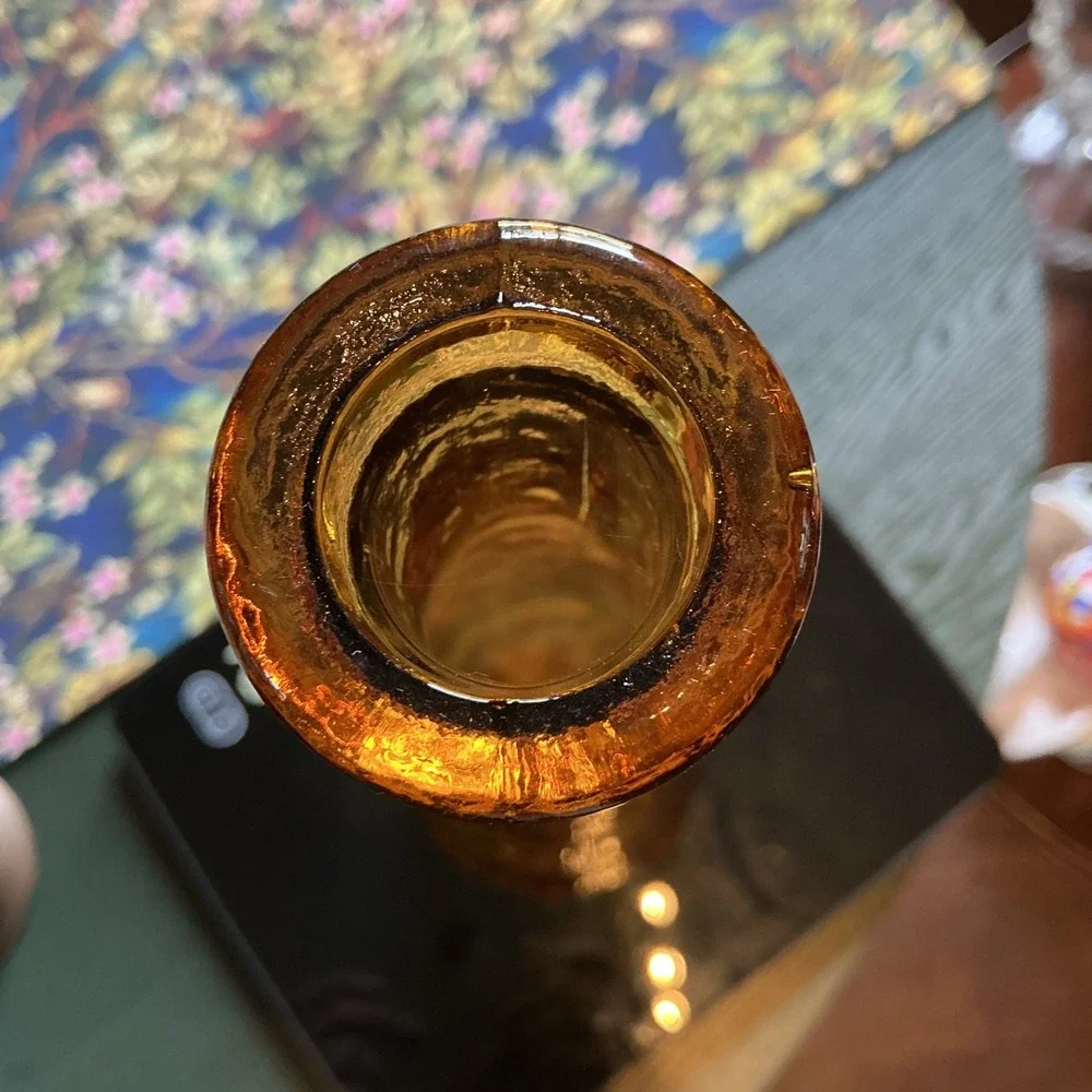Empoli Italian Amber Glass Crinkle Bark Textured Genie Bottle Vase 16.5 Inch MCM